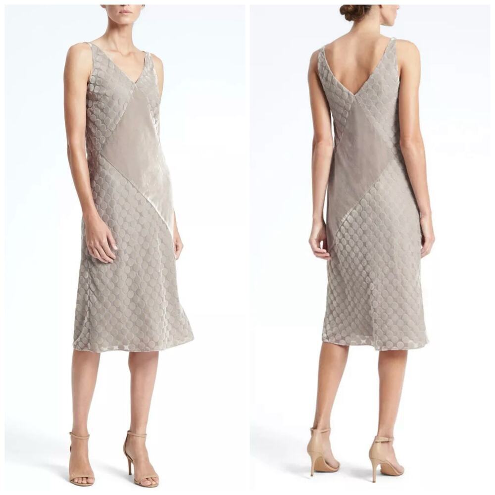 Banana Republic Heritage Women's Velvet Dot‎ Textured Midi Dress Gray Size 2